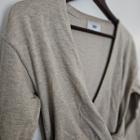 Modern Citizen Front-Wrap Dress Lenese Midi Oatmeal Tan V-Neck Business Casual - Picture 8 of 16